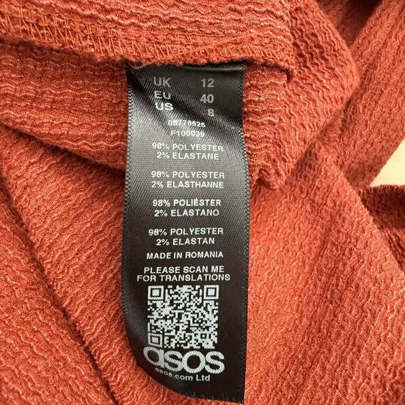 ASOS DESIGN V-Neck Twist Front Long Sleeve Midi Dress in Rust, Size 8 - Picture 9 of 10